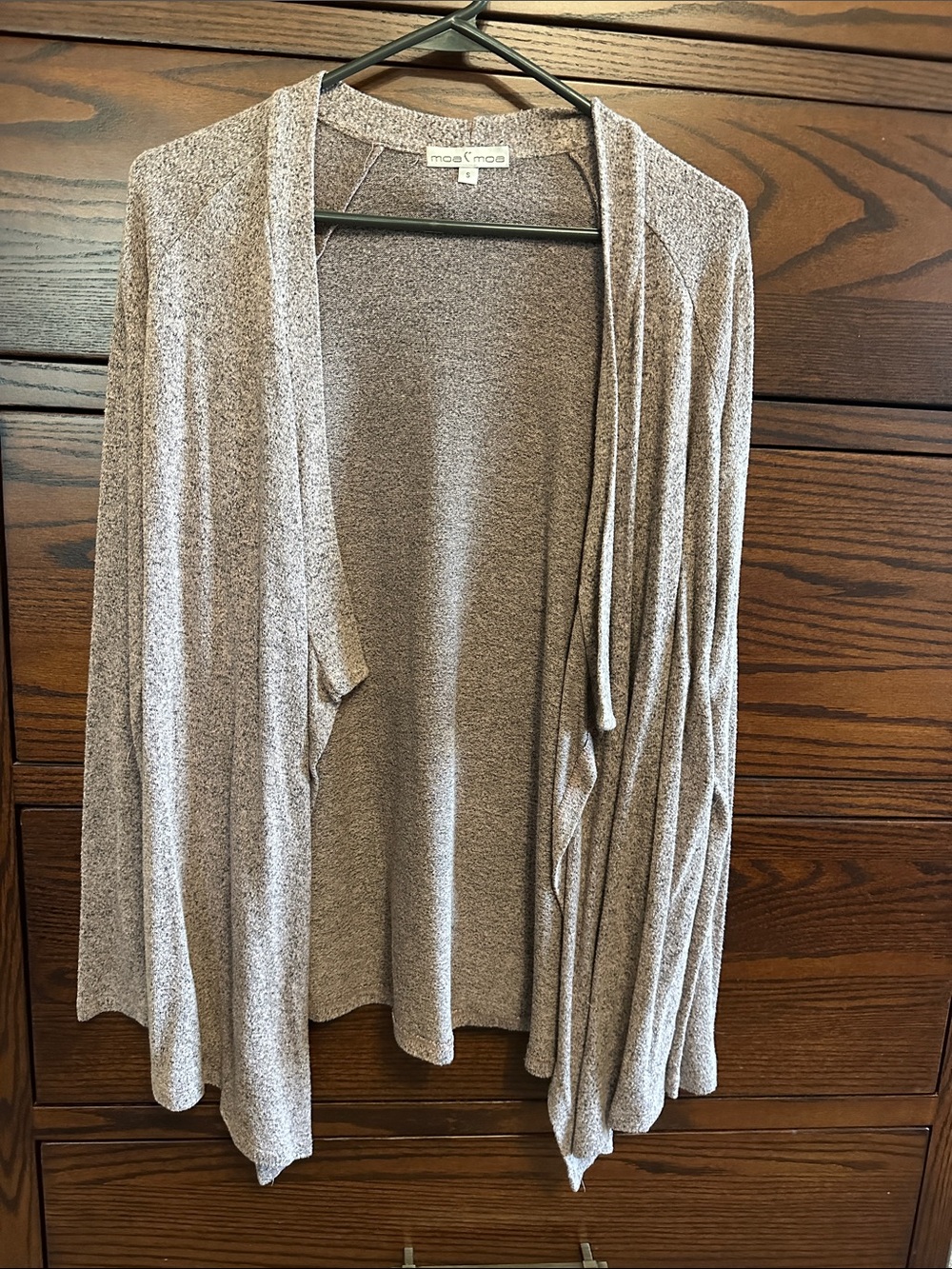 Moa Moa Open-Front Lightweight Taupe Heather Cardigan